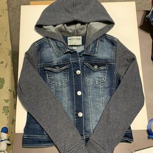 Wallflower Jr Miss hooded jean jacket size Large denim and soft fleece
